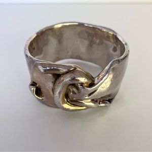 Vintage Bat Ami Sterling 2 Tone Bangle Bracelet 1  1/2" Wide Weighs 77 Grams‎
